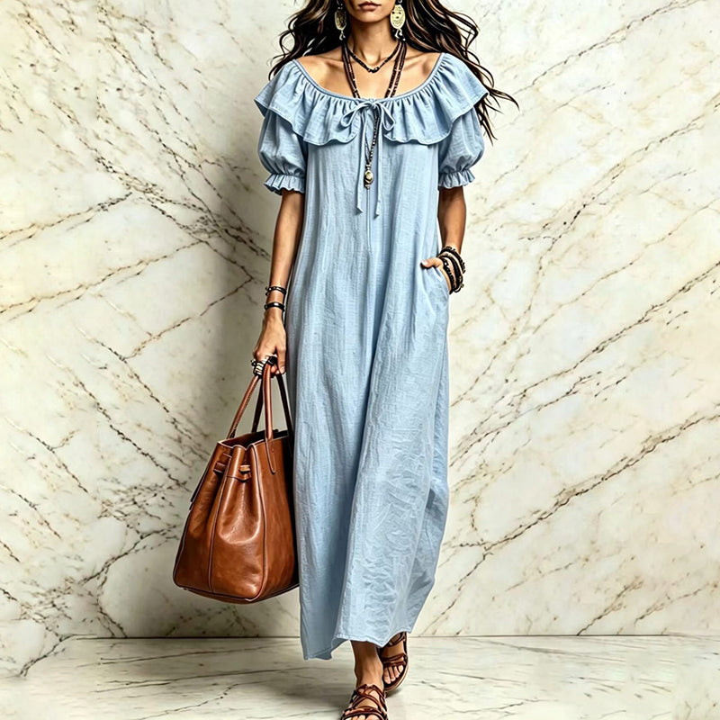 Women's Bohemian Ruffle Neck Maxi Dress
