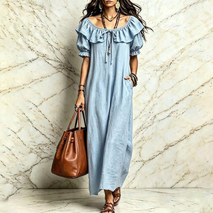 Women's Bohemian Ruffle Neck Maxi Dress