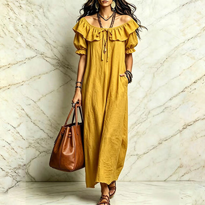 Women's Bohemian Ruffle Neck Maxi Dress