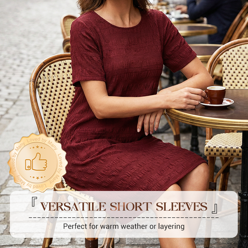Women's Round Neck Textured Knee-Length Dress