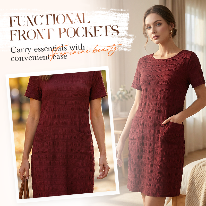 Women's Round Neck Textured Knee-Length Dress