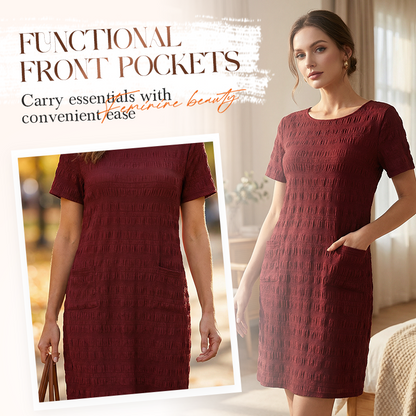 Women's Round Neck Textured Knee-Length Dress