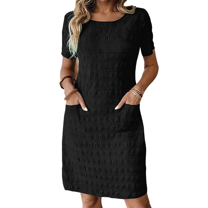 Women's Round Neck Textured Knee-Length Dress