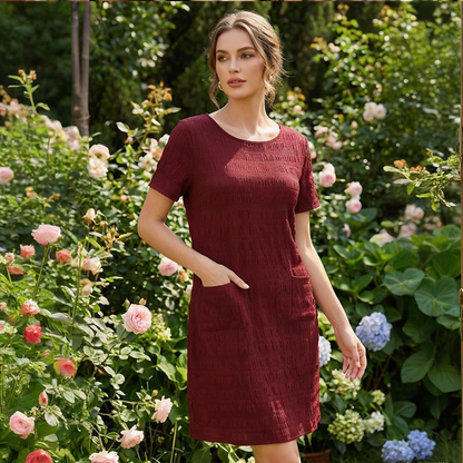Women's Round Neck Textured Knee-Length Dress