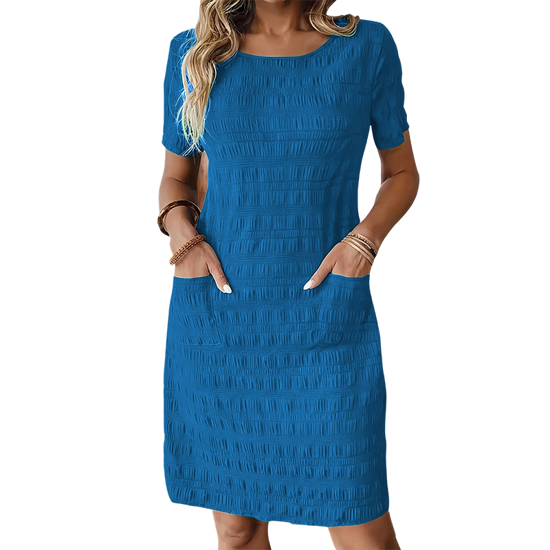 Women's Round Neck Textured Knee-Length Dress