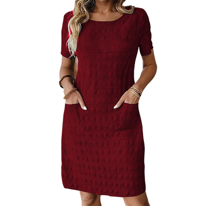 Women's Round Neck Textured Knee-Length Dress