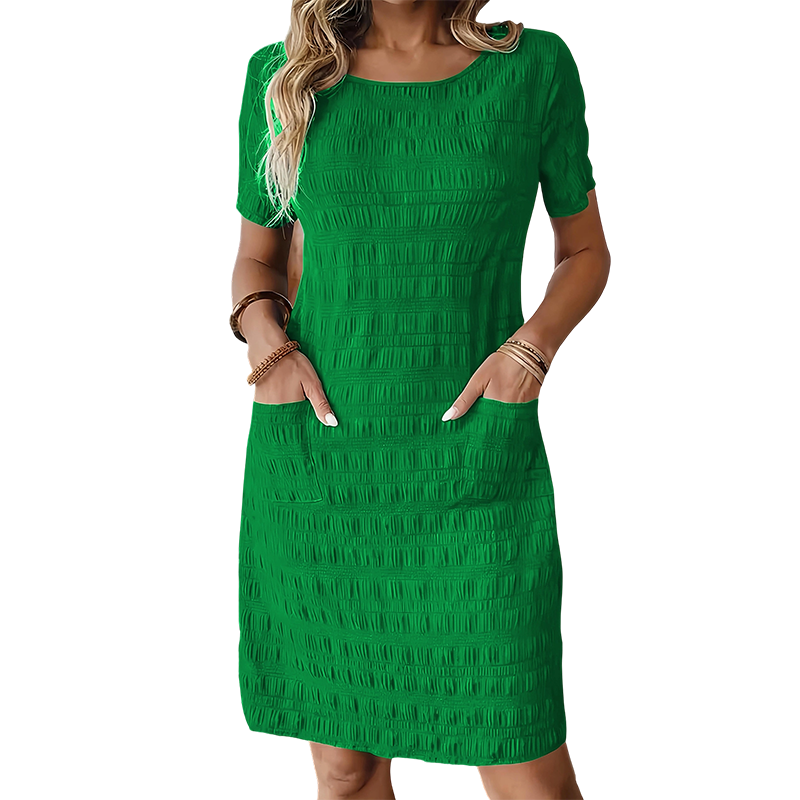 Women's Round Neck Textured Knee-Length Dress