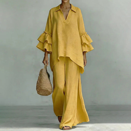 Women's Minimalist Long Sleeve Top & Wide Leg Pants