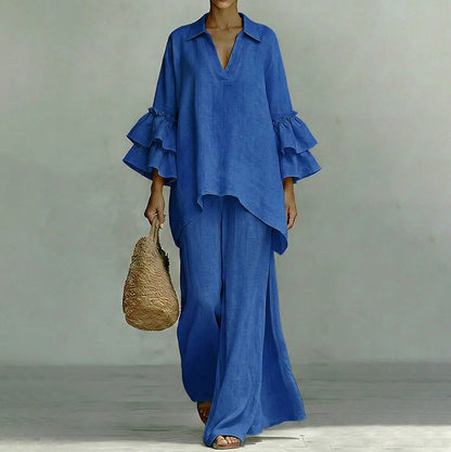 Women's Minimalist Long Sleeve Top & Wide Leg Pants