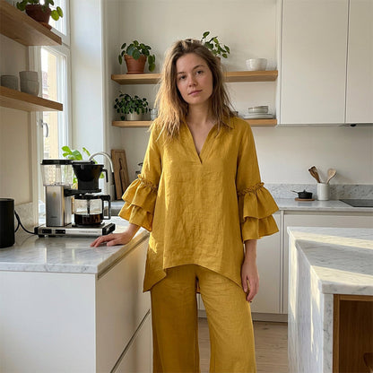 Women's Minimalist Long Sleeve Top & Wide Leg Pants
