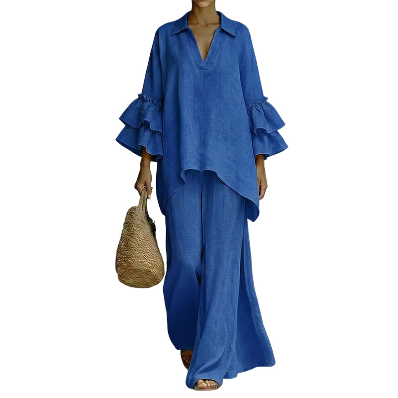 Women's Minimalist Long Sleeve Top & Wide Leg Pants