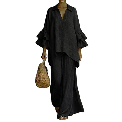 Women's Minimalist Long Sleeve Top & Wide Leg Pants