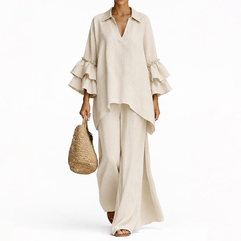 Women's Minimalist Long Sleeve Top & Wide Leg Pants