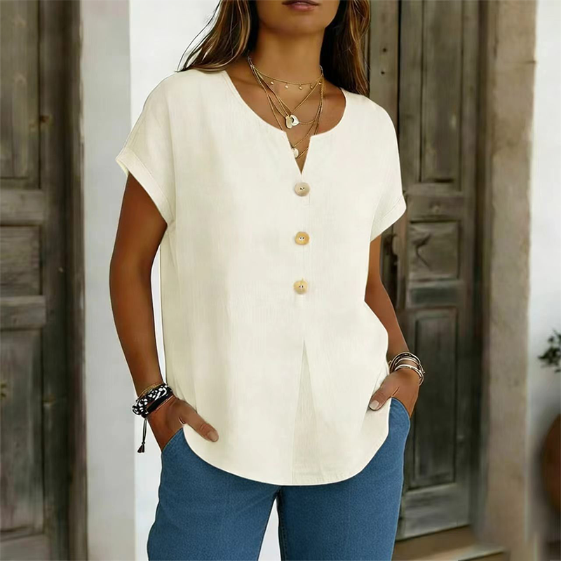 🎁2026 New Arrivals 50% OFF💥Women's V-Neck Button Casual T-Shirt