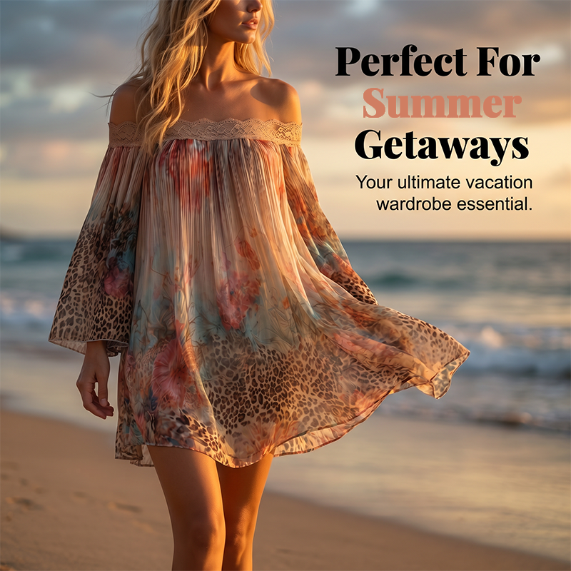 Women’s Off-Shoulder Floral Leopard Print Mini Dress