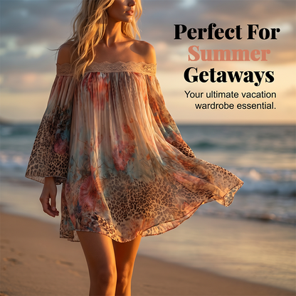 Women’s Off-Shoulder Floral Leopard Print Mini Dress