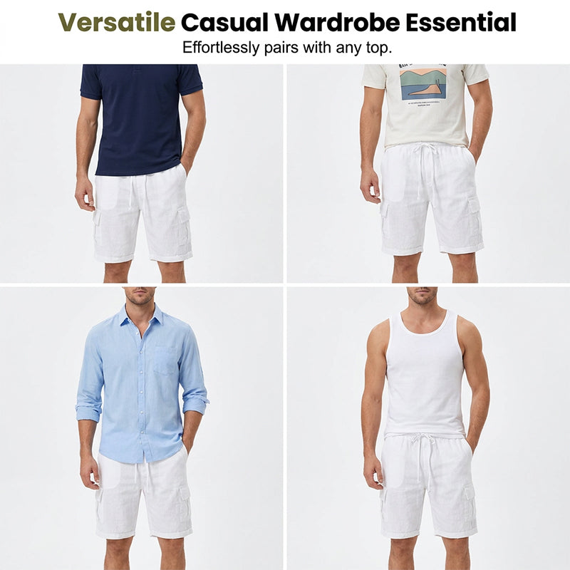 Men's Cotton Linen Multi-Pocket Breathable Shorts