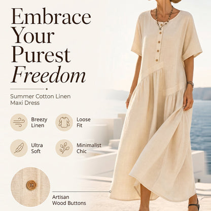 Women's Button-Front Short Sleeve Maxi Dress