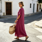 Women's Button-Front Short Sleeve Maxi Dress