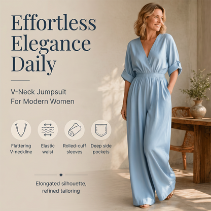 ⏳Limited-time 50% off⏰Women's Elegant V-Neck Wide-Leg Jumpsuit👚👖