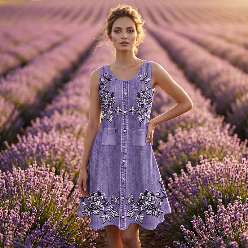 Women's Sleeveless Floral Button Down Dress