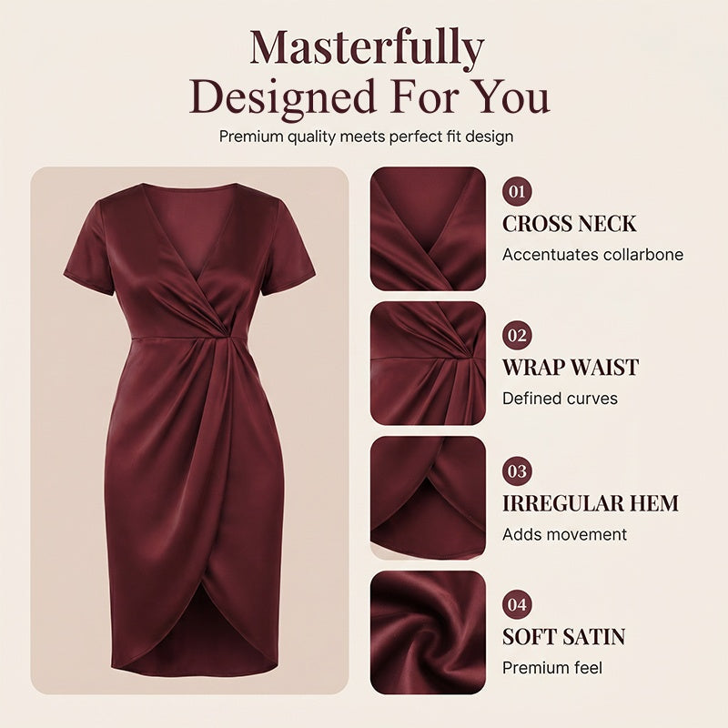 🔥New Arrivals & Special Offers-Women's Short Sleeve V-Neck Asymmetrical Wrap Dress