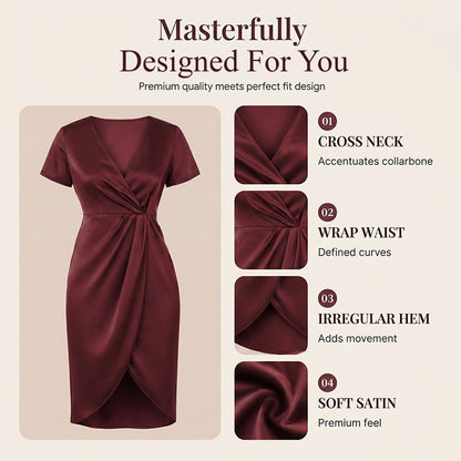 🔥New Arrivals & Special Offers-Women's Short Sleeve V-Neck Asymmetrical Wrap Dress