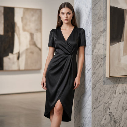 🔥New Arrivals & Special Offers-Women's Short Sleeve V-Neck Asymmetrical Wrap Dress