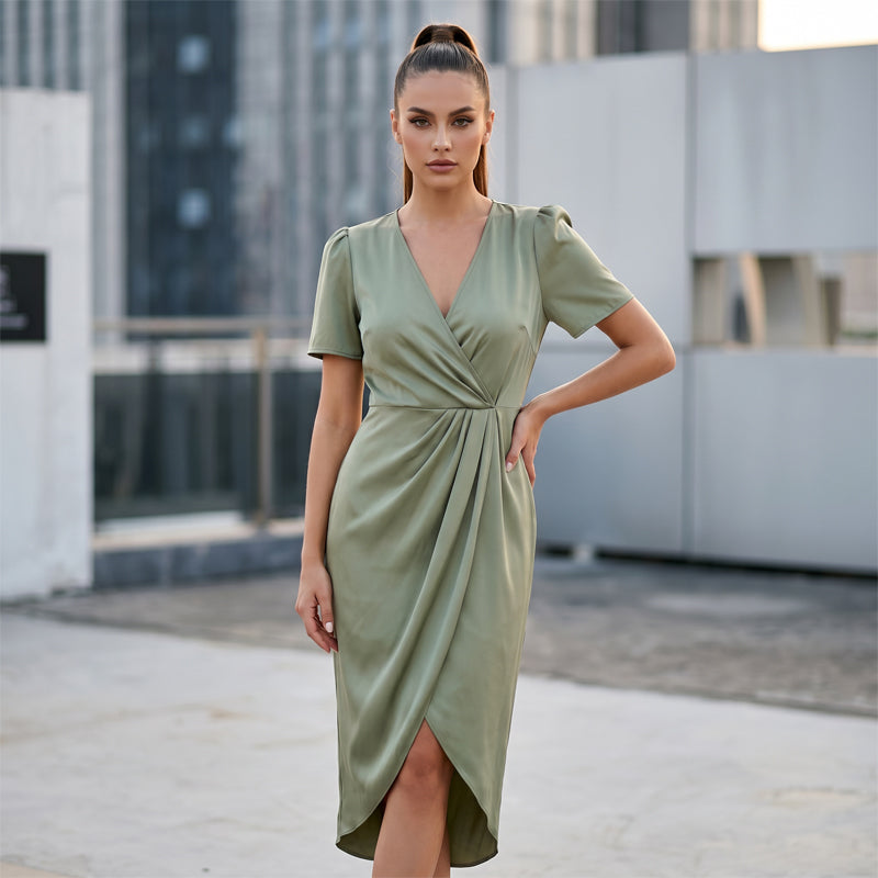 🔥New Arrivals & Special Offers-Women's Short Sleeve V-Neck Asymmetrical Wrap Dress