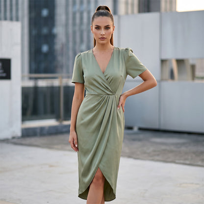 🔥New Arrivals & Special Offers-Women's Short Sleeve V-Neck Asymmetrical Wrap Dress
