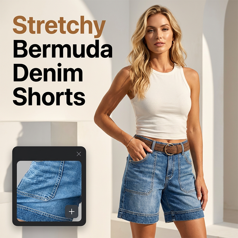 📢📢40% OFF !! ⏰Women's Mid-Rise Bermuda Denim Shorts with Pockets