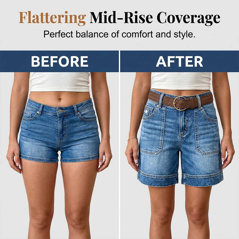 📢📢40% OFF !! ⏰Women's Mid-Rise Bermuda Denim Shorts with Pockets