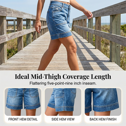 📢📢40% OFF !! ⏰Women's Mid-Rise Bermuda Denim Shorts with Pockets