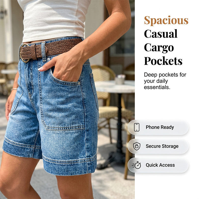 📢📢40% OFF !! ⏰Women's Mid-Rise Bermuda Denim Shorts with Pockets