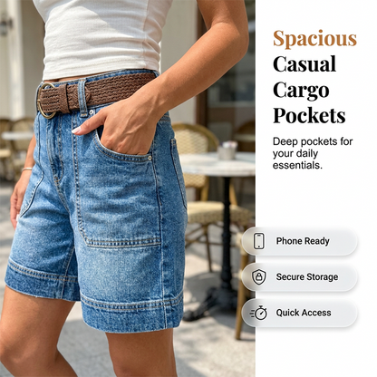 📢📢40% OFF !! ⏰Women's Mid-Rise Bermuda Denim Shorts with Pockets