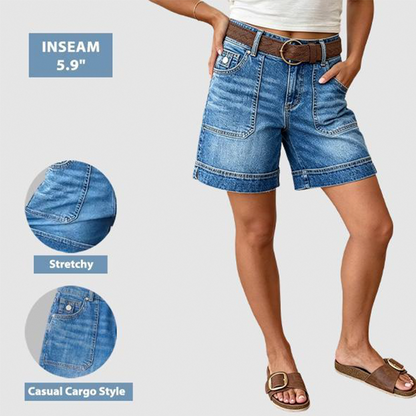 📢📢40% OFF !! ⏰Women's Mid-Rise Bermuda Denim Shorts with Pockets