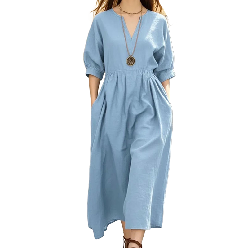 Women's Casual V-Neck Maxi Dress with Pockets