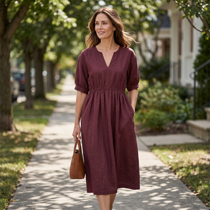 Women's Casual V-Neck Maxi Dress with Pockets