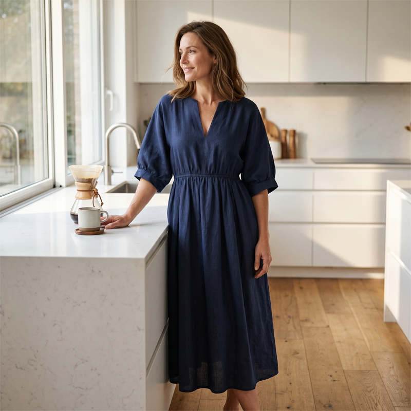 Women's Casual V-Neck Maxi Dress with Pockets