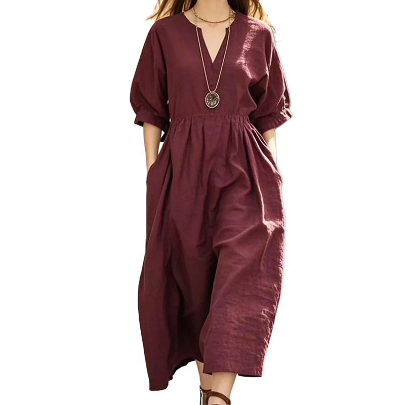 Women's Casual V-Neck Maxi Dress with Pockets