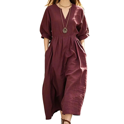 Women's Casual V-Neck Maxi Dress with Pockets