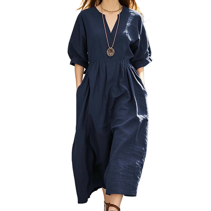 Women's Casual V-Neck Maxi Dress with Pockets