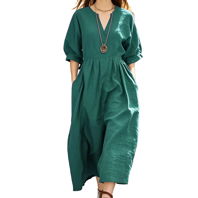 Women's Casual V-Neck Maxi Dress with Pockets