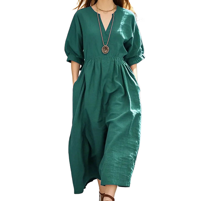 Women's Casual V-Neck Maxi Dress with Pockets