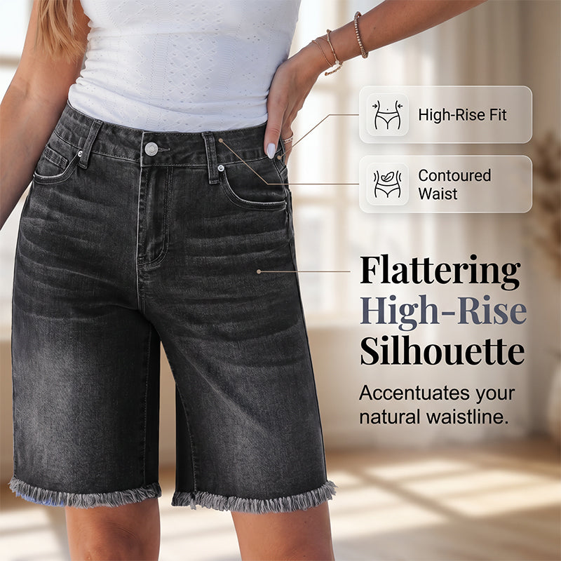 Women’s Casual High Waisted Fringed Denim Shorts