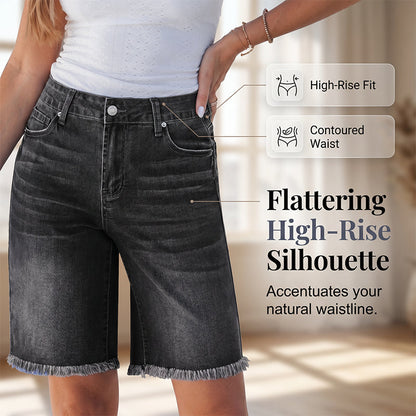 Women’s Casual High Waisted Fringed Denim Shorts