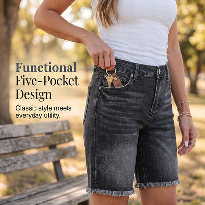 Women’s Casual High Waisted Fringed Denim Shorts