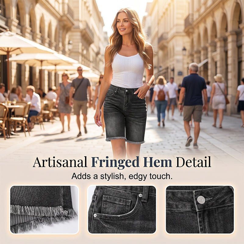 Women’s Casual High Waisted Fringed Denim Shorts