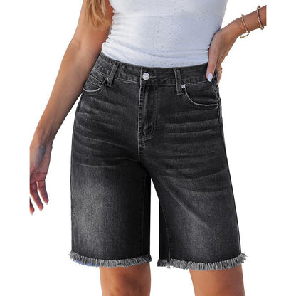 Women’s Casual High Waisted Fringed Denim Shorts