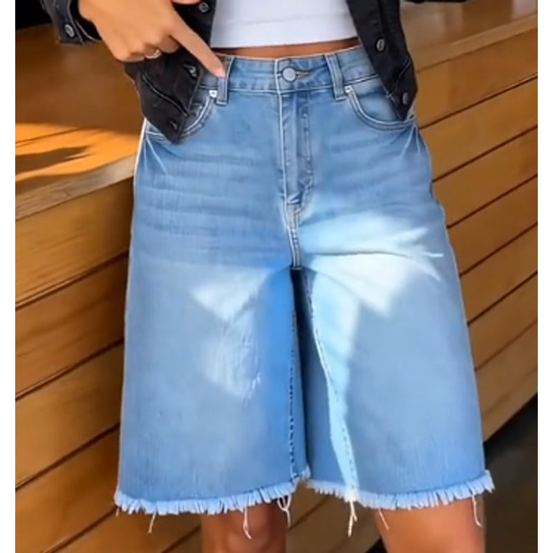 Women’s Casual High Waisted Fringed Denim Shorts